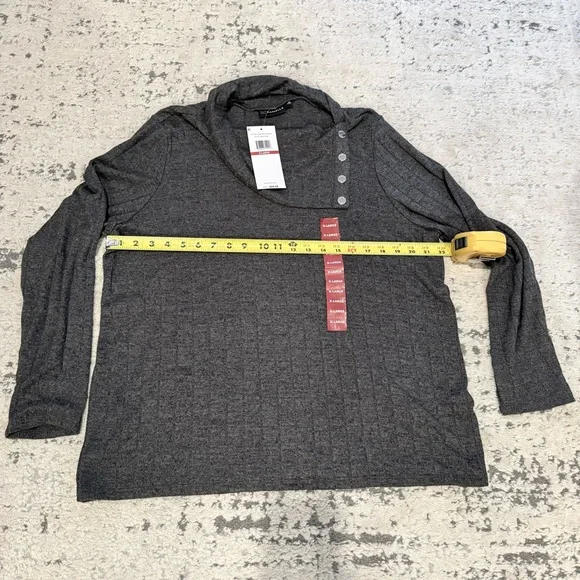NWT- Rafaella Dark Heather Gray Cowl Neck Top Button Sweater Sz XL - Picture 6 of 12